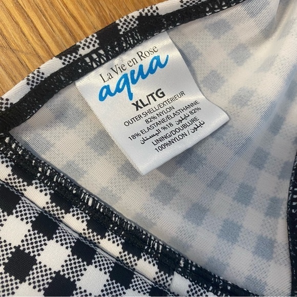 La Vie En Rose Aqua Black White Gingham Bandeau Bikini Top Size XL - Picture 5 of 5